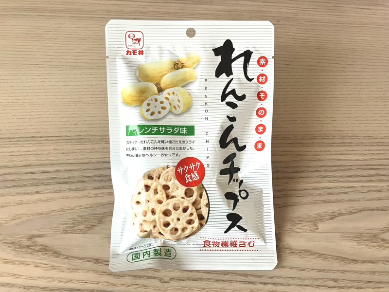 カルディ 素材そのまま れんこんチップス フレンチサラダ味 パッケージ表面