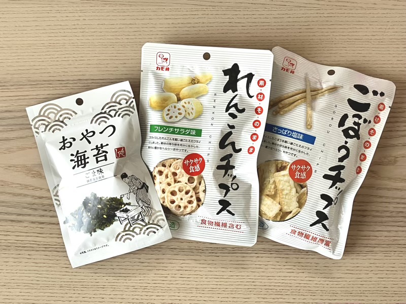 カルディのおやつ海苔、れんこんチップス、ごぼうチップスの3点セット集合写真