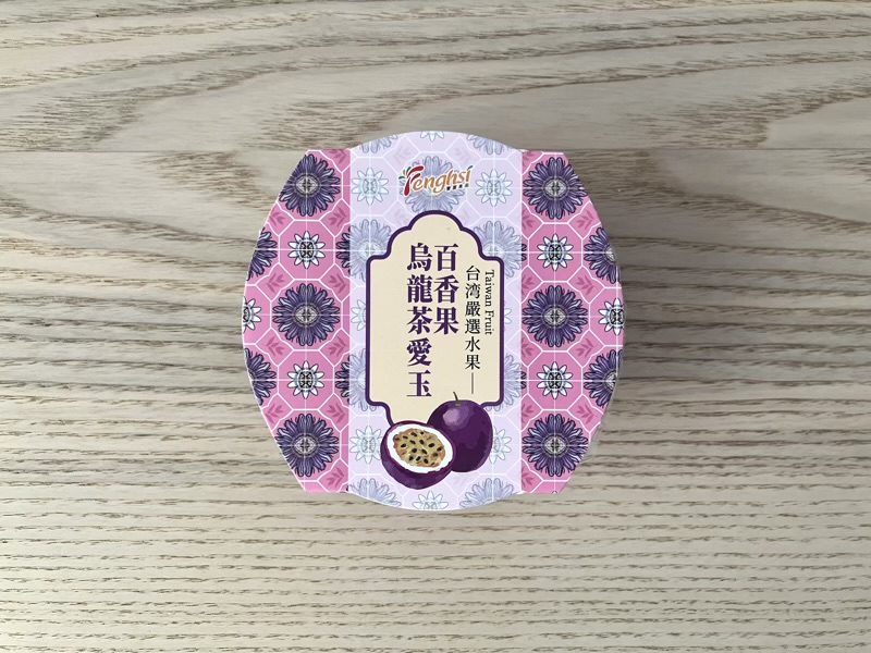 カルディで購入したフンシー愛玉ゼリーのレトロな花柄パッケージ上面